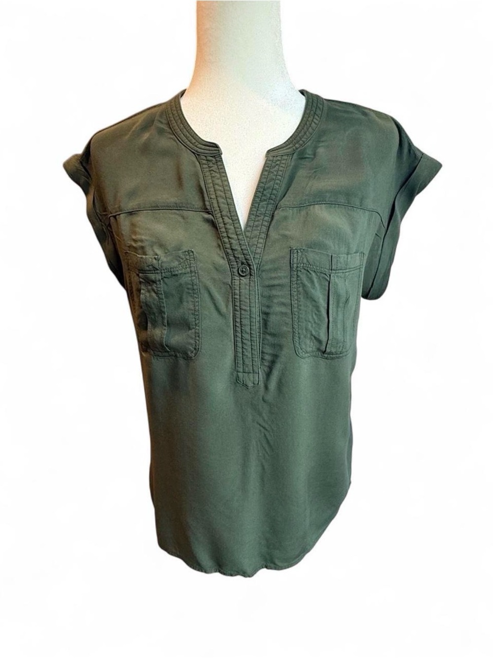 Merona Olive Green Split V-Neck Utility Blouse